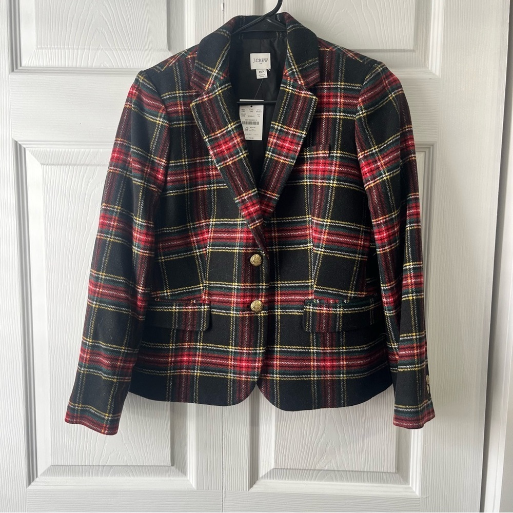 J.Crew Size 6P Wool-blend schoolboy blazer Black Tartan Plaid NwT - Picture 2 of 6